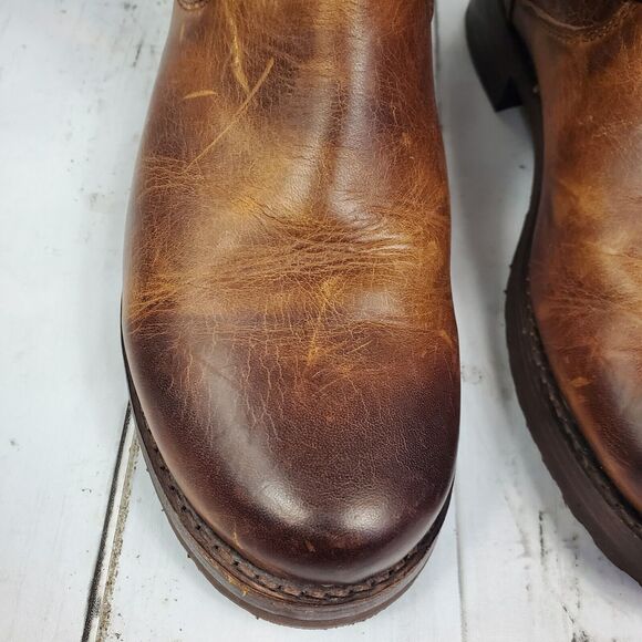 Frye 'Veronica' Back Zip Moto Boot Brown Women's Size 7B Leather Distressed GUC - Picture 7 of 16